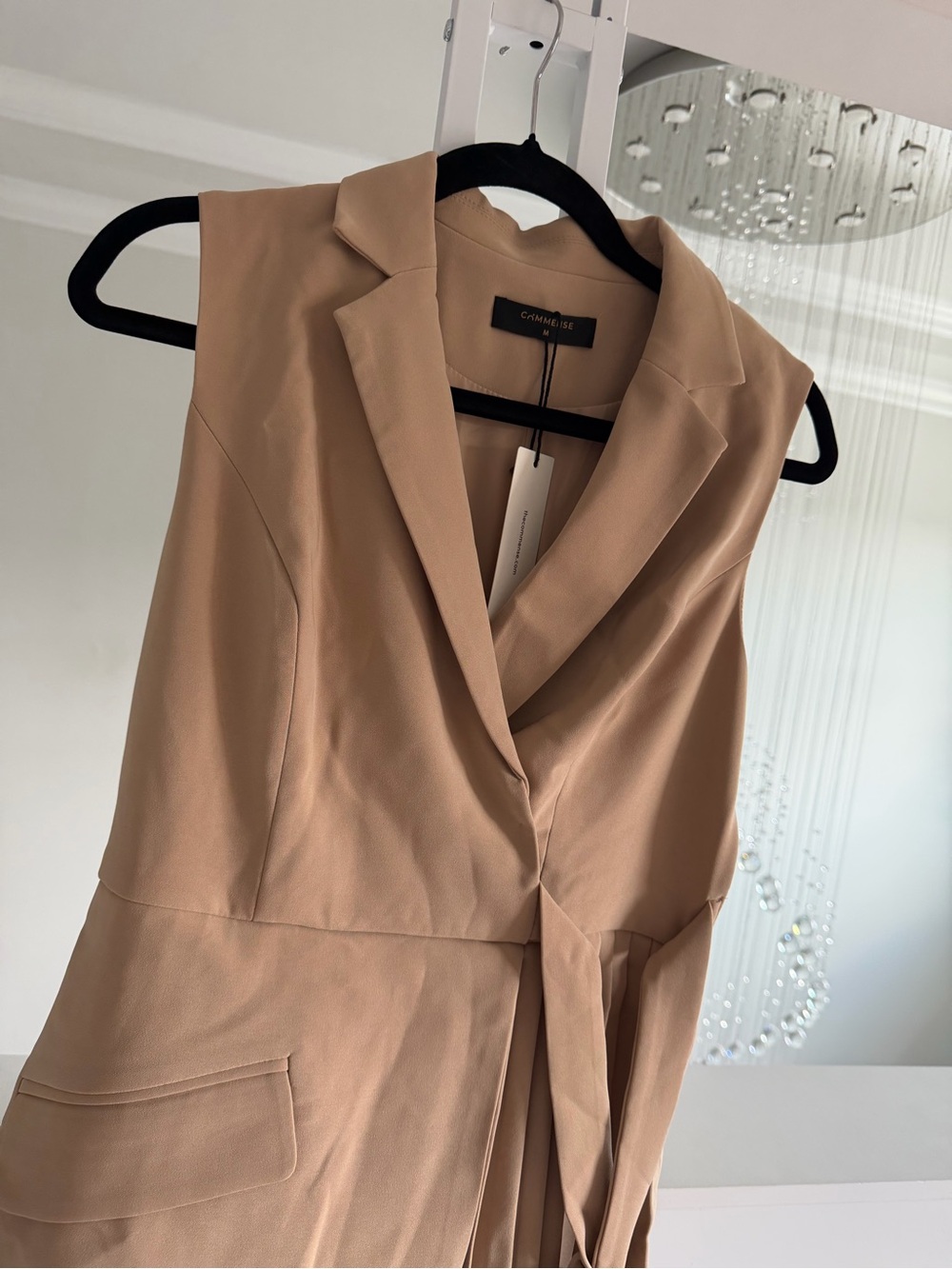 Commense Sleeveless Wrap Blazer Dress in Beige - Picture 4 of 6
